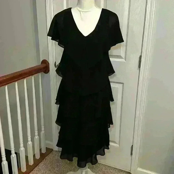 SCARLETT Black Tiered Ruffle Cocktail Dress Polyester Stretch w/ Lining. Size 8. - Picture 2 of 12